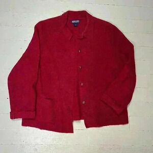 Lands' End 100% Wool Cranberry Dark Red Jacket Shacket Button Up Pockets Sz 14 P
